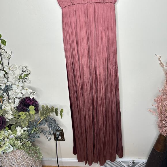MASSIMO DUTTI Satin Pleated Colorblock Maxi Dress Maroon Red Pink Sz S {3O28} - Picture 5 of 7